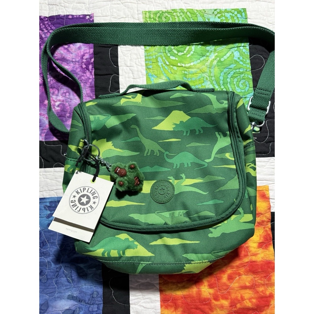 Kipling Kichirou Lunch Bag Jurrasic Jungle Jurassic With Monkey Bag Charm Green